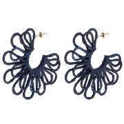 Orecchini a cerchio a forma di fiore in filo - effetto 3D - 57 mm in rafia - Blu notte x2