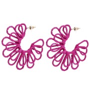 Orecchini a cerchio a forma di fiore in filo - effetto 3D - 57 mm in rafia - Fucsia x2