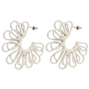 Orecchini a cerchio a forma di fiore in filo - effetto 3D - 57 mm in rafia - Ecru x2