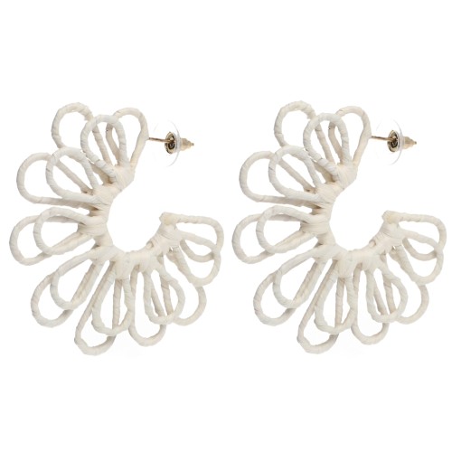 Orecchini a cerchio a forma di fiore in filo - effetto 3D - 57 mm in rafia - Ecru x2