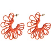 Orecchini a cerchio a forma di fiore in filo - effetto 3D - 57 mm in rafia - Arancione x2