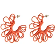 Orecchini a cerchio a forma di fiore in filo - effetto 3D - 57 mm in rafia - Arancione x2
