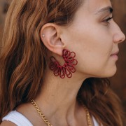 Orecchini a cerchio a forma di fiore in filo - effetto 3D - 57 mm in rafia - Arancione x2