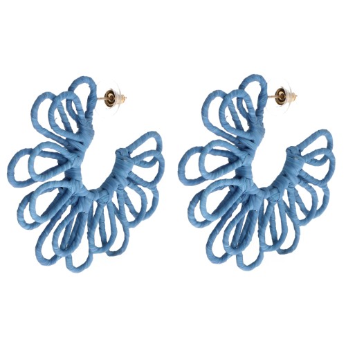 Orecchini a cerchio a forma di fiore in filo - effetto 3D - 57 mm in rafia - Blu x2