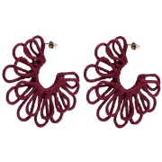 Orecchini a cerchio a forma di fiore in filo - effetto 3D - 57 mm in rafia - Bordeaux x2