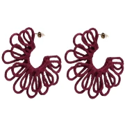Orecchini a cerchio a forma di fiore in filo - effetto 3D - 57 mm in rafia - Bordeaux x2
