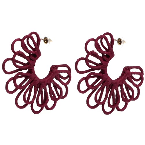Orecchini a cerchio a forma di fiore in filo - effetto 3D - 57 mm in rafia - Bordeaux x2