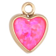 Ciondolo a forma di cuore 7x5,5 mm con cabochon in imitazione di opale rosa acceso, gold filled (o laminato)