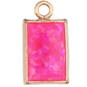 Ciondolo rettangolare 9x5 mm con cabochon effetto Hot Pink Opal, gold filled (gold filled) x1