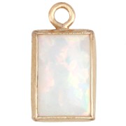 Ciondolo rettangolare 9x5 mm con cabochon effetto opale bianco - Gold filled (oro laminato) x1