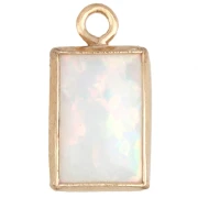 Ciondolo rettangolare 9x5 mm con cabochon effetto opale bianco - Gold filled (oro laminato) x1