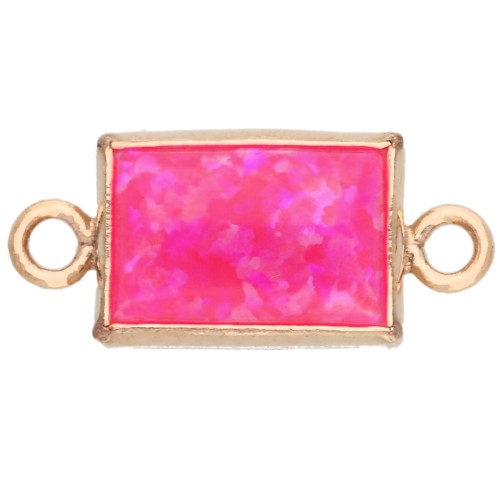 Distanziatore rettangolare 10x5 mm a forma di cabochon, imitazione Hot Pink Opal, Gold filled (Gold filled)