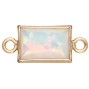 Distanziatori - Distanziatore rettangolare 10x5 mm con cabochon in imitazione di opale bianco, gold filled (o laminato) Distanziatore rettangolare 10x5 mm con cabochon in imitazione di opale bianco, gold filled (o laminato)
