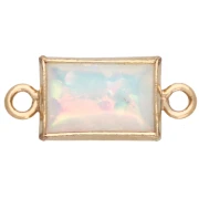 Distanziatore rettangolare 10x5 mm con cabochon in imitazione di opale bianco, gold filled (o laminato)
