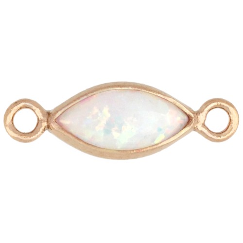 Distanziatore a navetta 10x4 mm, cabochon imitazione opale bianco, gold filled (o laminato) x1