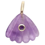 Pendente a forma di conchiglia 27x22 mm con pietra semipreziosa e ossido di zirconio - Ametista x1