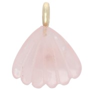 Pendente a forma di conchiglia 27x22 mm con pietra semipreziosa e ossido di zirconio - Quarzo rosa x1