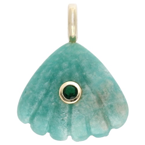 Pendente a forma di conchiglia 27x22 mm con pietra semipreziosa e ossido di zirconio - Amazonite x1