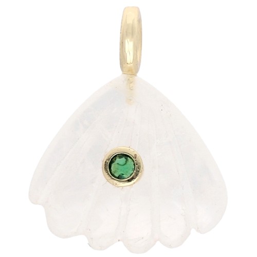 Pendente a forma di conchiglia 27x22 mm con pietra semipreziosa e ossido di zirconio - Pietra di luna
