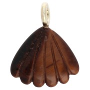 Pendente a forma di conchiglia 27x22 mm con pietra semipreziosa e ossido di zirconio - Occhio di tigre