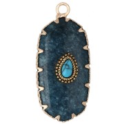 Pendente ovale 35x16 mm con pietra semipreziosa colorata e imitazione di turchese - Agata blu