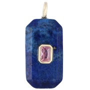 Pendente rettangolare 34x15 mm con pietra semipreziosa e zirconi - Lapislazzuli - Rosa o viola