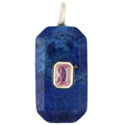 Pendente rettangolare 34x15 mm con pietra semipreziosa e zirconi - Lapislazzuli - Rosa o viola