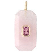 Quarzo rosa - Pendente rettangolare 34x15 mm con pietra semipreziosa e zirconi - Quarzo rosa - Rosa o viola Pendente rettangolare 34x15 mm con pietra semipreziosa e zirconi - Quarzo rosa - Rosa o viola