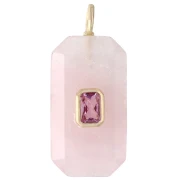 Pendente rettangolare 34x15 mm con pietra semipreziosa e zirconi - Quarzo rosa - Rosa o viola