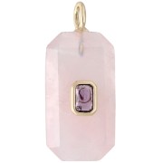 Pendente rettangolare 34x15 mm con pietra semipreziosa e zirconi - Quarzo rosa - Rosa o viola