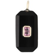 Pendente rettangolare 34x15 mm con pietra semipreziosa e zirconi - Onice nero - Rosa o viola