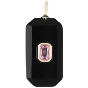 Pendente rettangolare 34x15 mm con pietra semipreziosa e zirconi - Onice nero - Rosa o viola