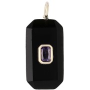 Pendente rettangolare 34x15 mm con pietra semipreziosa e zirconi - Onice nero - Rosa o viola