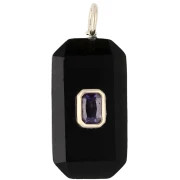 Pendente rettangolare 34x15 mm con pietra semipreziosa e zirconi - Onice nero - Rosa o viola