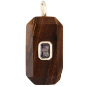 Occhio di tigre - Pendente rettangolare 34x15 mm con pietra semipreziosa e zirconi - Occhio di tigre - Rosa o viola Pendente rettangolare 34x15 mm con pietra semipreziosa e zirconi - Occhio di tigre - Rosa o viola