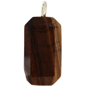 Pendente rettangolare 34x15 mm con pietra semipreziosa e zirconi - Occhio di tigre - Rosa o viola