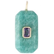 Amazzonite - Pendente rettangolare 34x15 mm con pietra semipreziosa e zirconi - Amazzonite - Rosa o Viola Pendente rettangolare 34x15 mm con pietra semipreziosa e zirconi - Amazzonite - Rosa o Viola
