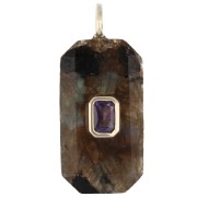 Pendente rettangolare 34x15 mm con pietra semipreziosa e zirconi - Labradorite - Rosa o viola