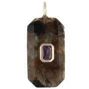 Pendente rettangolare 34x15 mm con pietra semipreziosa e zirconi - Labradorite - Rosa o viola