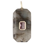 Pendente rettangolare 34x15 mm con pietra semipreziosa e zirconi - Labradorite - Rosa o viola