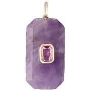 Pendente rettangolare 34x15 mm con pietra semipreziosa e zirconi - Ametista - Rosa o viola