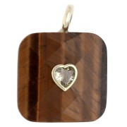 Occhio di tigre - Pendente quadrato sfaccettato 33x25 mm in pietra semipreziosa e cuore in zirconi - Occhio di tigre x1 Pendente quadrato sfaccettato 33x25 mm in pietra semipreziosa e cuore in zirconi - Occhio di tigre x1