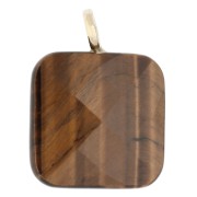 Pendente quadrato sfaccettato 33x25 mm in pietra semipreziosa e cuore in zirconi - Occhio di tigre x1