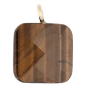 Pendente quadrato sfaccettato 33x25 mm in pietra semipreziosa e cuore in zirconi - Occhio di tigre x1