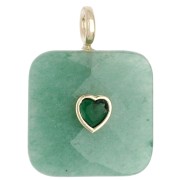 Avventurina - Pendente quadrato sfaccettato 33x25 mm in pietra semipreziosa e cuore in CZ - Aventurina x1 Pendente quadrato sfaccettato 33x25 mm in pietra semipreziosa e cuore in CZ - Aventurina x1