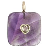 Ametista - Pendente quadrato sfaccettato 33x25 mm in pietra semipreziosa e cuore in zirconi - Ametista x1 Pendente quadrato sfaccettato 33x25 mm in pietra semipreziosa e cuore in zirconi - Ametista x1