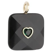 Pendente quadrato sfaccettato 33x25 mm in pietra semipreziosa e cuore in CZ - Onice nero x1