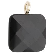 Pendente quadrato sfaccettato 33x25 mm in pietra semipreziosa e cuore in CZ - Onice nero x1