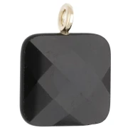 Pendente quadrato sfaccettato 33x25 mm in pietra semipreziosa e cuore in CZ - Onice nero x1