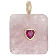 Strawberry Quartz - Pendente quadrato sfaccettato 33x25 mm in pietra semipreziosa e cuore in CZ - Strawberry Quartz Pendente quadrato sfaccettato 33x25 mm in pietra semipreziosa e cuore in CZ - Strawberry Quartz